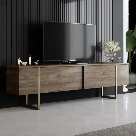 TV stolíky TV stolík Luxe - Walnut, Gold