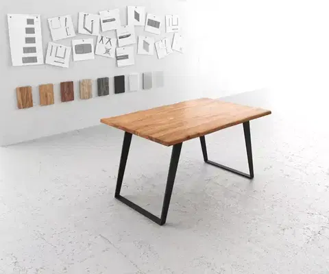 Jedálenské stoly DELIFE Jedálenský stôl Edge 140x90 akácia prírodná kov šikmý Live-Edge