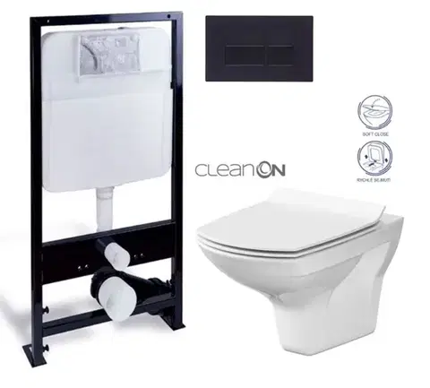 Závesné wc sety PRIM predstenový inštalačný systém s čiernym tlačidlom 20/0044 + WC CERSANIT CLEANON CARINA + SEDADLO PRIM_20/0026 44 CA3