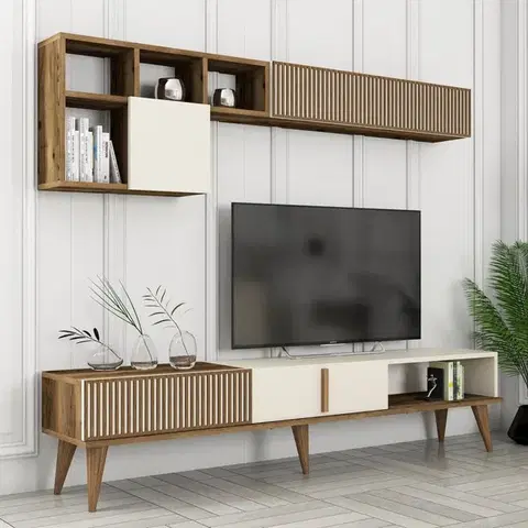Obývacie steny TV skrinka / Obývacia stena Milan TV - Walnut, Cream