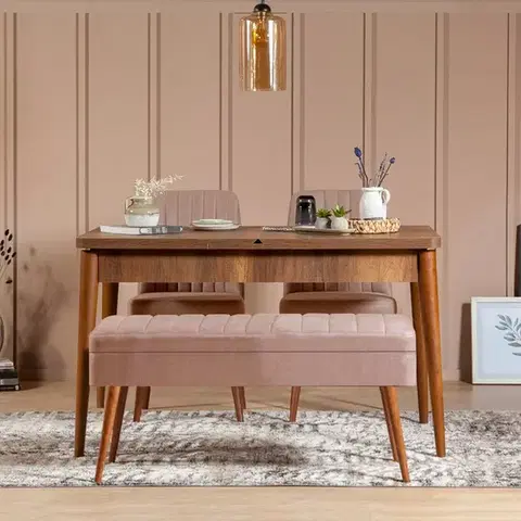 Jedálenské sety Jedálenský set s rozkladacím stolom a stoličkami (4 kusy) Vina 0900 - 3 - Walnut, Stone
