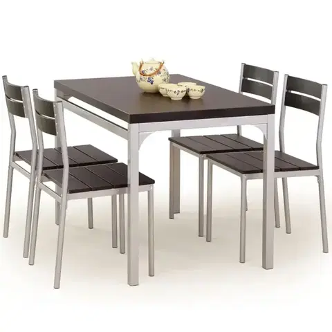 Jedálenské zostavy Sada stôl Malcolm + 4 stoličky mdf/oceľ – wenge