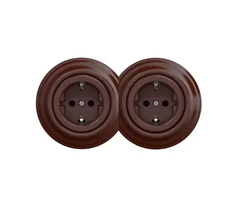 Predlžovacie káble Reblig - Dvojitá retro domová zásuvka s rámčekom SCHUKO 230 V hnedá 2xRG0035+2xRG0109