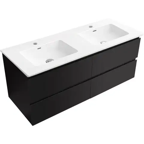 Kúpeľňový nábytok CERANO - Kúpeľňová skrinka Carole - čierna matná + keramické dvojumývadlo Novo - biela lesklá - 121x49,5x46,5 CER-979862