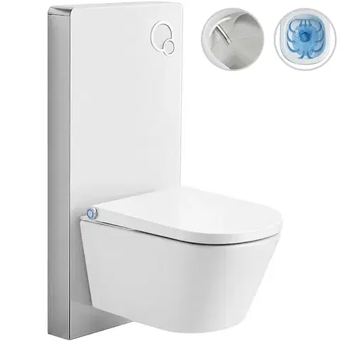 Záchody CERANO - Závěsné WC s bidetem Modul/Cronus Standard - bílá lesklá / bílá matná - integrované WC tlačítko - pneumatický modul - 59,3x38,4  CER-591964