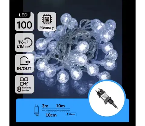 LED osvetlenie  B.V.  - LED vonkajšia vianočná reťaz 100xLED/8 funkcií 13m IP44 studená biela B103031NO