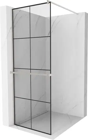 Sprchové dvere MEXEN/S - Kioto+ Sprchová zástena WALK-IN s poličkou a držiakom uterákov 80 x 200, čierny vzor, nikel kartáčovaná 800-080-121-97-77