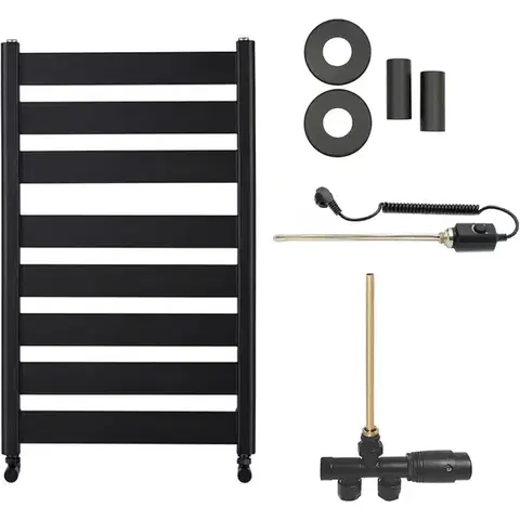Doplnky do kúpeľne CERANO - Koupelnový radiátorový set Marco - kombinované vytápění, termo tyč - boční jednobodové připojení - 600W - černá matná - 920x550 mm CER-700126