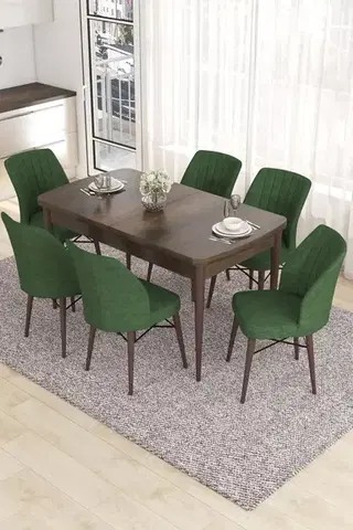 Jedálenské sety Extendable Dining Table & Chairs Set (7 Pieces) Eva - Baroque, Khaki