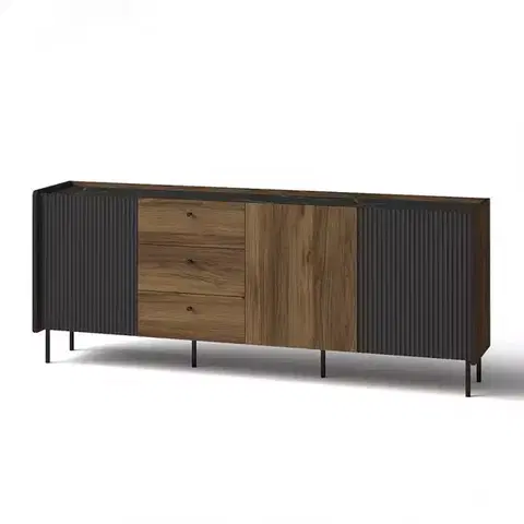 Komody do spálne Komoda Prestigo P6 2d3s Vojnový orech/San Seb/Čierny mat