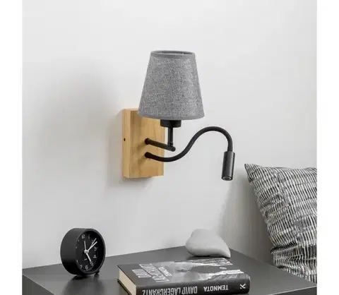 Svietidlá BRILAGI - LED Nástenná lampa NUBILA WOOD 1xE27/25W/230V + LED/3W dub/šedá BG1564+BG1569