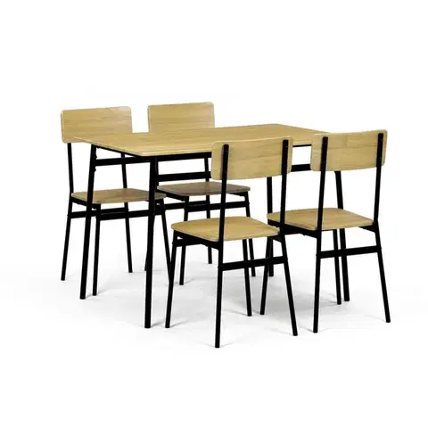 Konferenčné stolíky Jedálenský set Industrial so 4 stoličkami, 110 x70 x 76 cm, divoký dub
