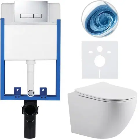 Záchody CERANO - Kompletný podomietkový WC set Lite/Cesso - biela matná - WC tlačidlo Slim, chróm - na zamurovanie - 49x36 CER-8050BD100