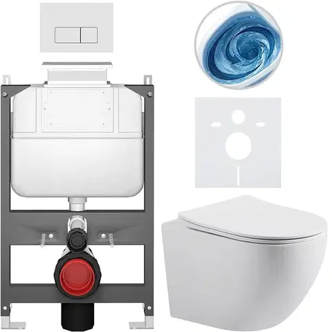 Záchody CERANO - Kompletný WC set Basic/Cesso - biela matná - WC tlačidlo Modulo/Biela - ovládanie zhora - predstenová inštalácia - 49x36 CER-8050BD86180