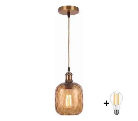 Svietidlá BRILAGI - LED luster na lane RETRO GLASS 1xE27/60W/230V pr.14 cm zlatá/dymová hnedá NSTK7703+AI0178