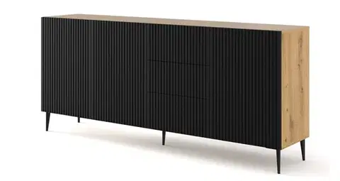 Komody ArtBm Komoda RAVENNA B 3D3S 200 | dub artisan / čierna matná Prevedenie: Dub artisan / čierny mat  / čierne nohy