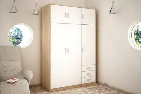 Šatníkové skrine Skriňa VILMA 6D3S, dub sonoma/biela