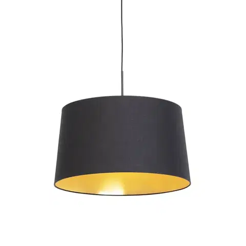 Závesné svietidlá Závesné svietidlo s bavlneným tienidlom čiernej a zlatej farby 50 cm - Combi