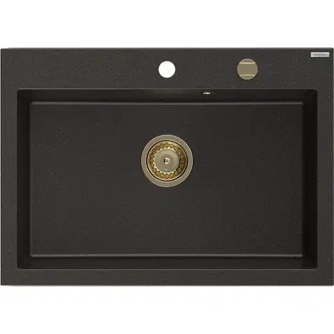 Kuchynské drezy MEXEN/S MEXEN/S - Elix granitový drez 1-miska 700 x 500 mm, čierna/zlatá metalik, sifón zlatá 6526701005-75-G