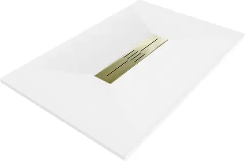 Vane MEXEN/S - Toro obdĺžniková sprchová vanička SMC 140 x 70, biela, mriežka zlatá 43107014-G