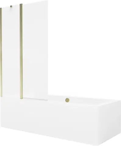 Sprchové dvere MEXEN/S - Cube obdĺžniková vaňa 180 x 80 cm s panelom + vaňová zástena 100, transparent, zlatá 550518080X9410115000