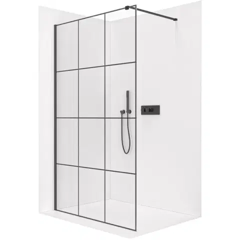 Sprchové dvere CERANO - Sprchová zástena Walk-in Onyx Cube Ľ/P - 8 mm - hranatá vzpera - čierna matná, industriálne sklo - 110x200 CER-8050BD478