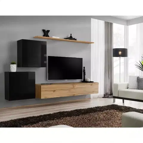 Podkrovný nábytok Obývacia stena Switch V Čierna /Wotan