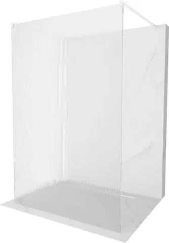 Sprchové dvere MEXEN/S - Kioto Sprchová zástena WALK-IN voľne stojaca 100 x 200, prúžky 8 mm, biela 800-100-002-20-09