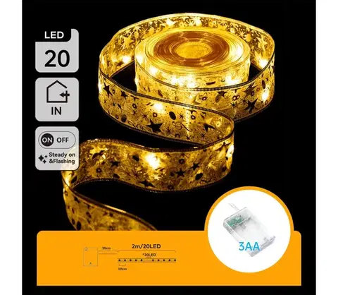 Vianočné dekorácie  B.V.  - LED svetelná reťaz 20xLED/3xAA 2m teplá biela zlatá B103033X9