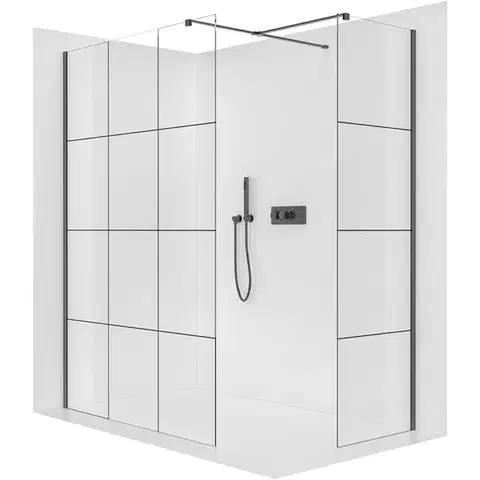 Sprchovacie kúty CERANO - Sprchová zástěna Walk-in Onyx T L/P - 8 mm - hranatá vzpěra - černá matná, industriální sklo - 160x150x200  CER-8050BD3085