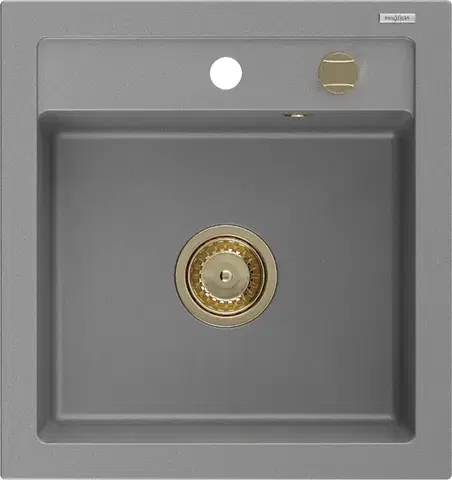 Kuchynské drezy MEXEN/S MEXEN/S - Vito Vito granitový drez 1-miska 520x490 mm, sivá, + zlatý sifón 6503521000-71-G