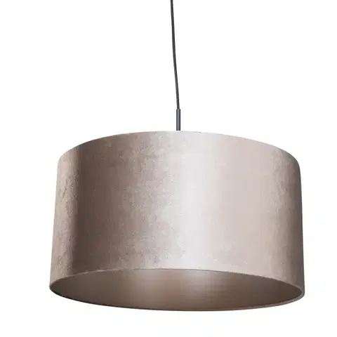 Závesné svietidlá Závesná lampa čierna so zamatovým tienidlom taupe 50cm - Combi 1