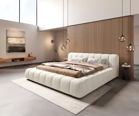 Čalúnené postele DELIFE Čalúnená posteľ Cutio 180x200 cm bouclé mäkká béžová