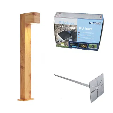 Zahradne stlpove lampy Vonkajšia lampa hliníková s potlačou dreva so zemným hrotom a káblovou priechodkou 65 cm IP44 - Baleno