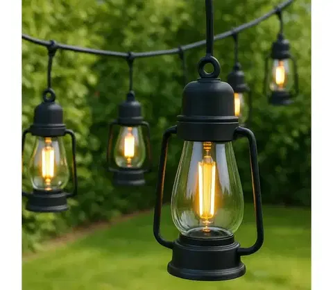 LED osvetlenie  Vonkajšia dekoratívna svetelná reťaz GIRLANDA 10xLED 10m IP44 teplá biela LM-10.266