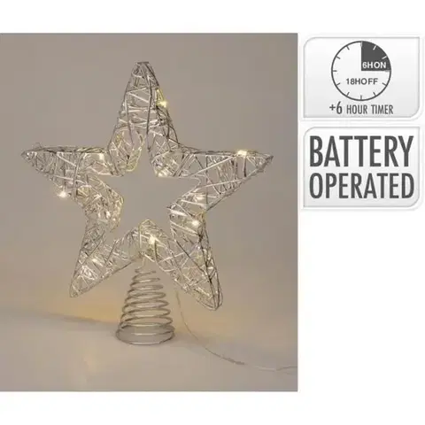 Vianočné dekorácie Kinekus Ozdoba špic hviezda LED 28 cm s časovačom strieborná
