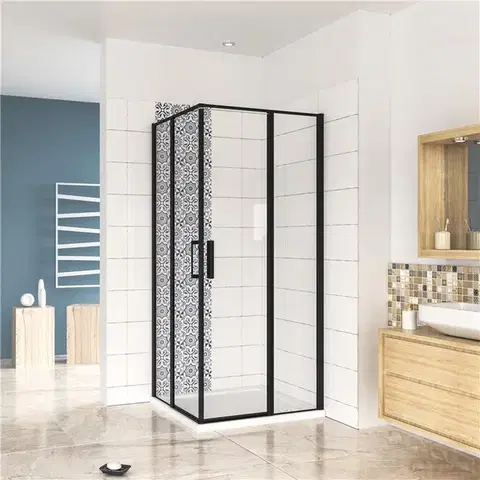 Sprchovacie kúty H K - Štvorcový sprchovací kút BLACK SAFIR R101, 100x100, s dvomi jednokrídlovými dverami s pevnou stenou, rohový vstup vrátane sprchovej vaničky z liateho mramoru SE-BLACKSAFIRR101 / THOR-100sq