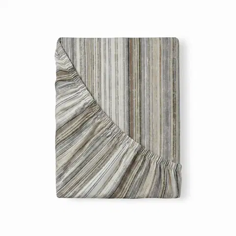 Plachty Kvalitex Bavlnené napínacie prestieradlo sprúžkami, šedo-béžové, 180 x 200 cm, 180 x 200 cm