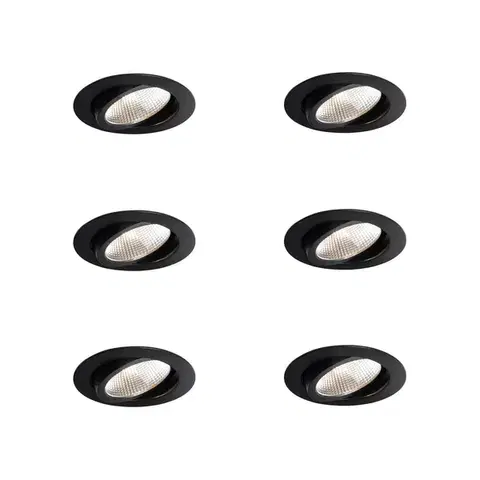 Zapustené svietidlá Sada 6 zapustených bodových svetiel čierna 9,5 cm vrátane LED 1300 lm stmievateľné IP65 - Gaius