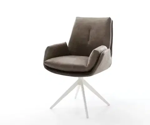 Jedálenské stoličky DELIFE Jedálenská stolička Clea-Flex mikrovlákno taupe vintage krížová podstava široká biela 360° otočná hojdacia funkcia