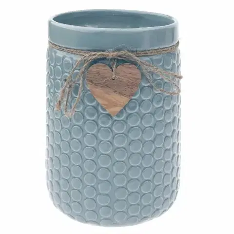 Vázy keramické Keramická váza Wood heart svetlomodrá, 14 x 20 cmcm