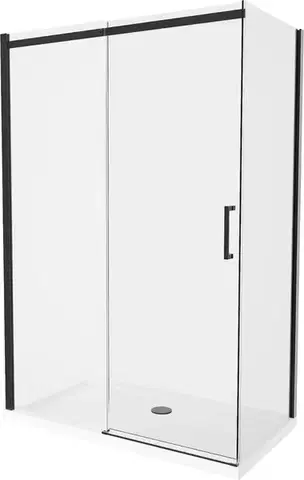 Vane MEXEN/S - Omega sprchovací kút 140x80, transparent, čierna + biela vanička so sifónom 825-140-080-70-00-4010B