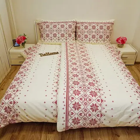 Obliečky Obliečky bavlnené Etnico bordové TiaHome - 1x Vankúš 90x70cm, 1x Paplón 140x200cm