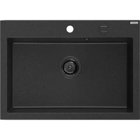 Kuchynské drezy MEXEN/S MEXEN/S - Elix granitový drez 1-miska 700 x 500 mm, čierna/strieborná metalík, sifón čierna 6526701005-73-B