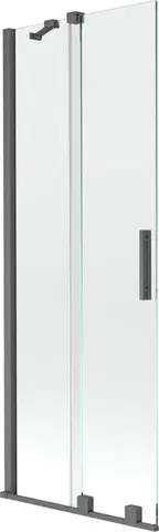 Sprchové dvere MEXEN/S - Velar Dvojkrídlová posuvná vaňová zástena 75 x 150, transparent, šedá kartáčovaná 896-075-000-01-66