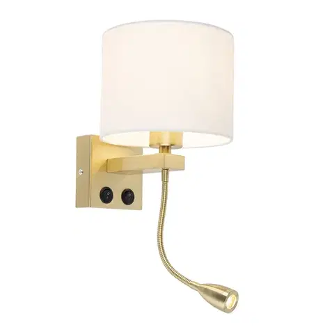 Lampy Art Deco nástenná lampa zlatá s bielym tienidlom - Brescia