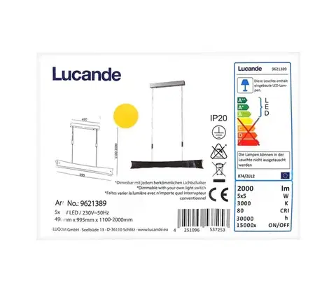 Svietidlá Lucande - LED Stmievateľný luster na lanku EBBA 5xLED/5W/230V 4251096537253