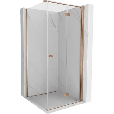 Sprchovacie kúty MEXEN/S - Mist-F sprchovací kút skladacie dvere pravá 100 x 100, transparent, meď kartáčovaná 8A6T-100-100-65-00-P