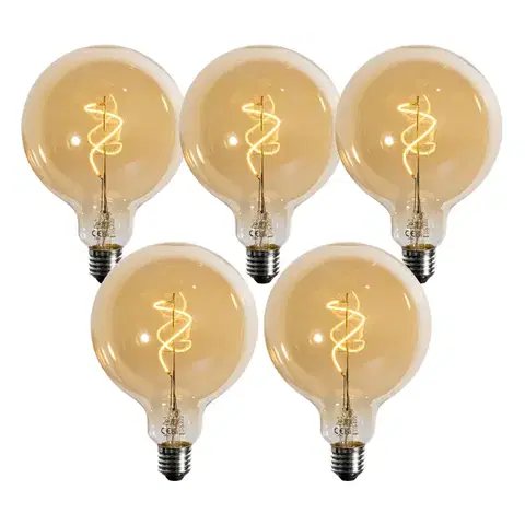 LED osvetlenie Sada 5 stmievateľných LED žiaroviek so špirálovým vláknom, zlatá G125 4W 270 lm 2200K