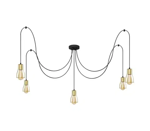 Svietidlá  Luster na lanku TUBE LONG 5xE27/15W/230V čierna/zlatá W-KMD 1924/5K BK+GO MAT